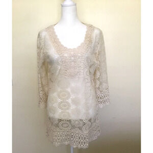 Solitaire Swim Cover Up Lace Cream Beige Lace Cover‎ Up Size M
